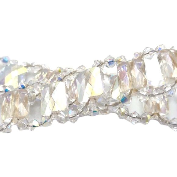 Sterling Silver 925 Aurora Borealis Rhinestone Crystal Bracelet 7.5-8.75" 14mm - Picture 8 of 13